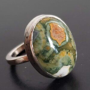 RAINFOREST RHYOLITE Sterling Silver Pinky Ring Natural Stone Small